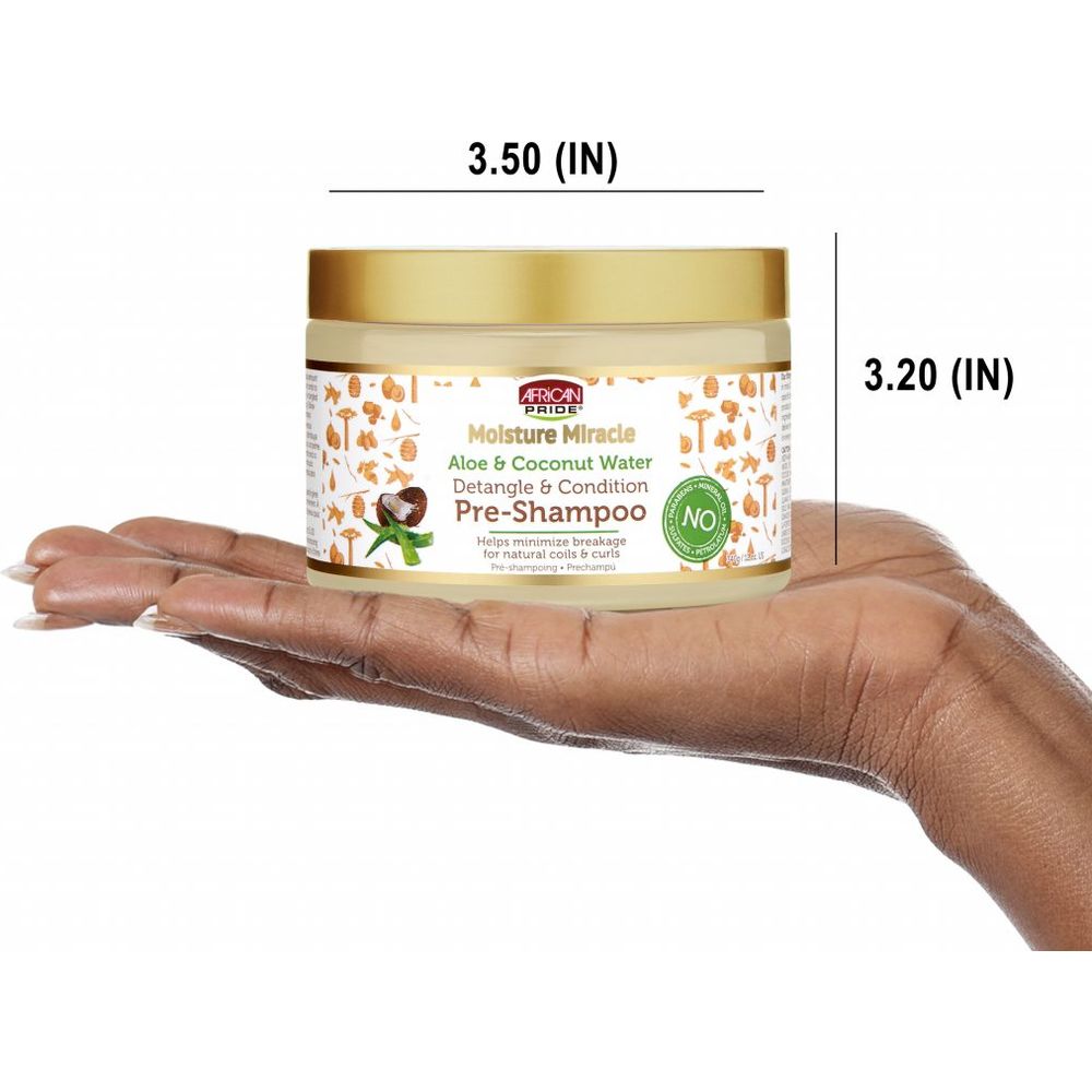 African Pride Moisture Miracle Aloe & Coconut Water Pre - Shampoo | Detangles, Hydrates & Protects Natural Hair Before Shampooing – With Aloe Vera & Coconut Water – 12 oz - Beauty Exchange Beauty Supply