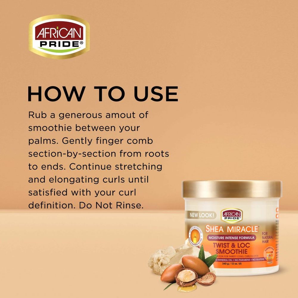 African Pride Shea Miracle Twist & Loc Smoothie | Moisturizing & Defining Cream for Braids, Twists, and Locs – Nourishes & Softens – 12 oz - Beauty Exchange Beauty Supply