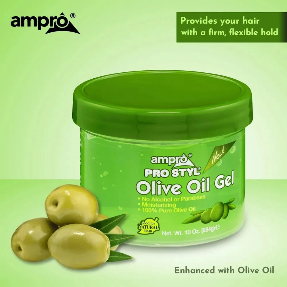 Ampro Olive Oil Gel – Styling-Gel, 10 Oz (ca. 295 Ml), Alkoholfrei, Mit Sojaprotein