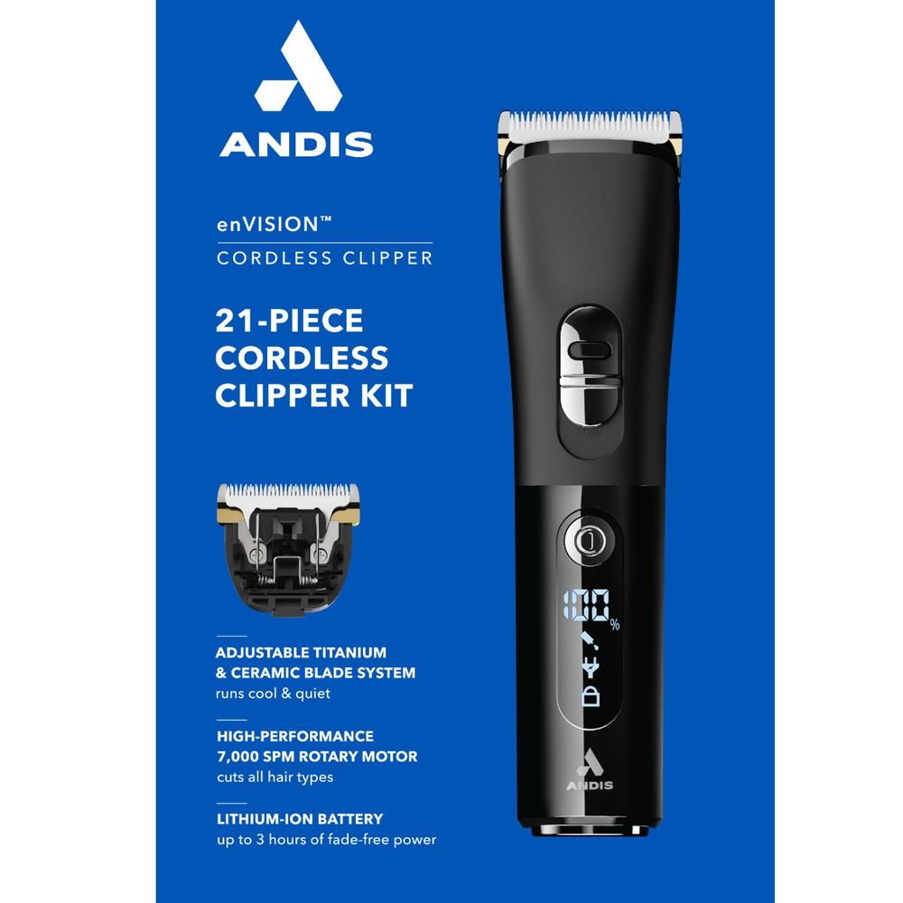 Andis Envision Cordless Clipper – Ultra - Quiet, Adjustable Blade - Beauty Exchange Beauty Supply