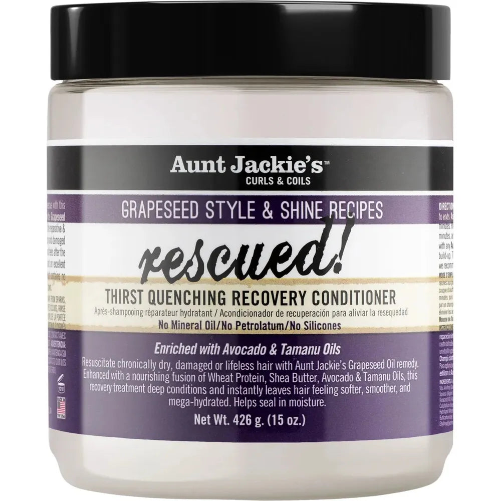 Aunt Jackie’s Grapeseed Style & Shine Rescued! Thirst Quenching Hair Recovery Conditioner | Moisture - Sealing Repair Treatment for Dry, Damaged Hair – 15 oz - Beauty Exchange Beauty Supply