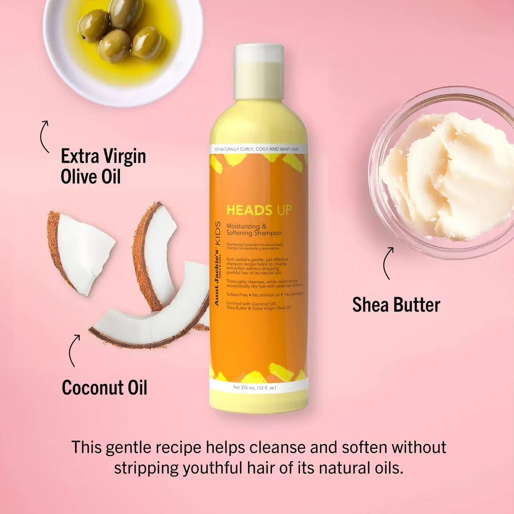 Aunt Jackie’s Kids Heads Up Moisturizing & Hair Softening Shampoo – 12 oz | Gentle Cleanse for Curly, Coily & Wavy Hair - Beauty Exchange Beauty Supply