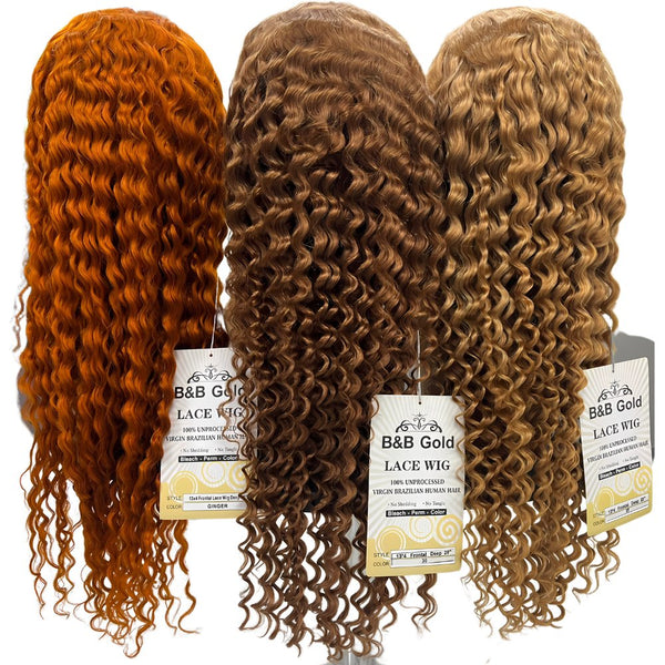 B & B Gold 100% Brazilian Hair 13x4 Lace Wig - Deep Wave display picture 1