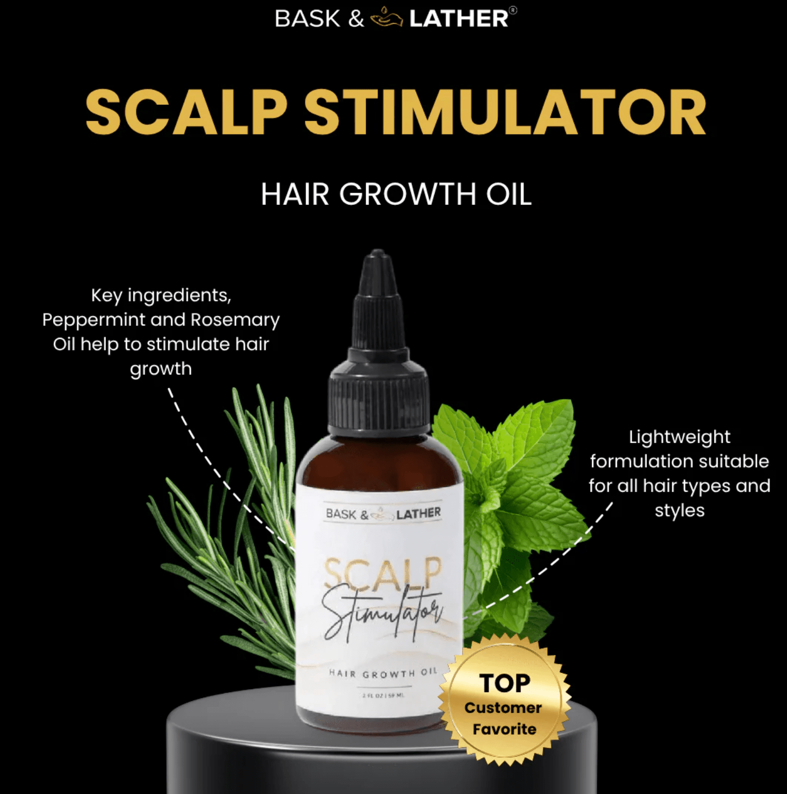 Bask & Lather Scalp Stimulator Hair Oil - 2oz - Beauty Exchange Beauty Supply