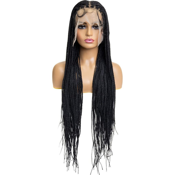 Micro Boho Box Braided Synthetic Wig Full Lace 360 Knotless 32 Inch Micro Braid Lace Front Wigs | Micro Box Braids | Micro  main image 2