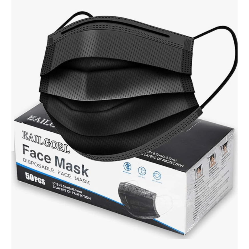 Black Face Mask 3 Layer Disposable - 50 Pcs - Beauty Exchange Beauty Supply