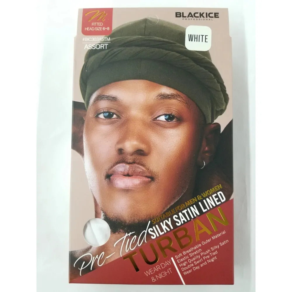 Black Ice Professional Pre - Tied Silky Satin Lined Turban M/L – Stylish Hair Protection with Satin Comfort | 6 Colors - Beauty Exchange Beauty Supply