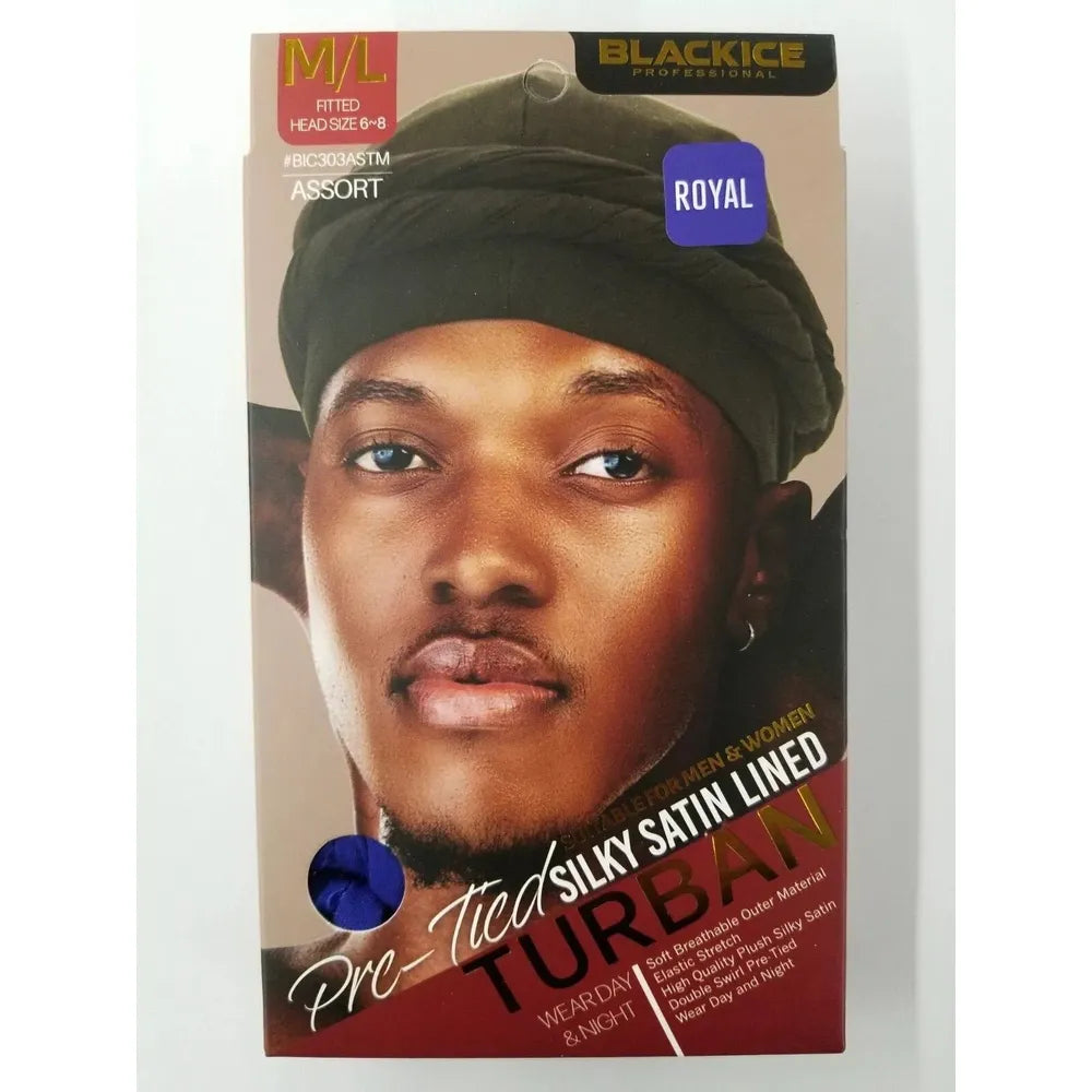 Black Ice Professional Pre - Tied Silky Satin Lined Turban M/L – Stylish Hair Protection with Satin Comfort | 6 Colors - Beauty Exchange Beauty Supply