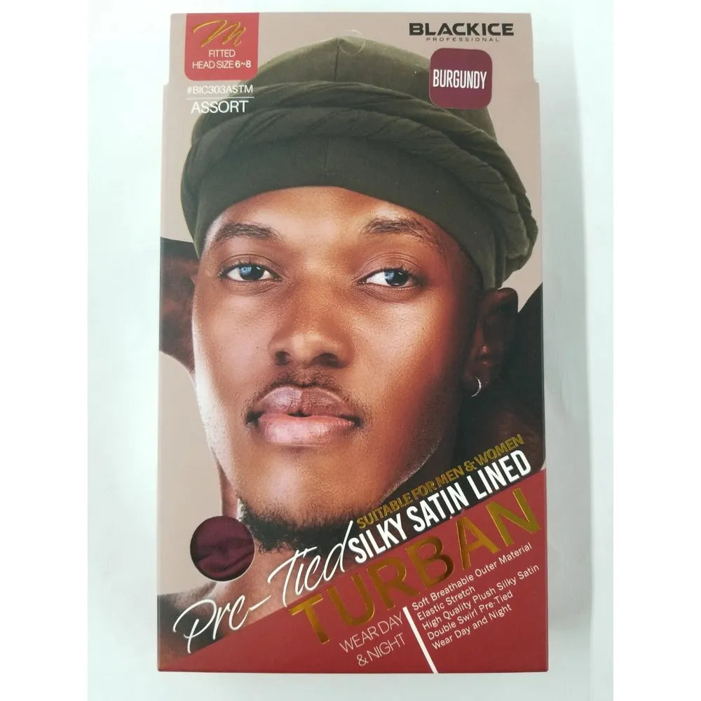 Black Ice Professional Pre - Tied Silky Satin Lined Turban M/L – Stylish Hair Protection with Satin Comfort | 6 Colors - Beauty Exchange Beauty Supply
