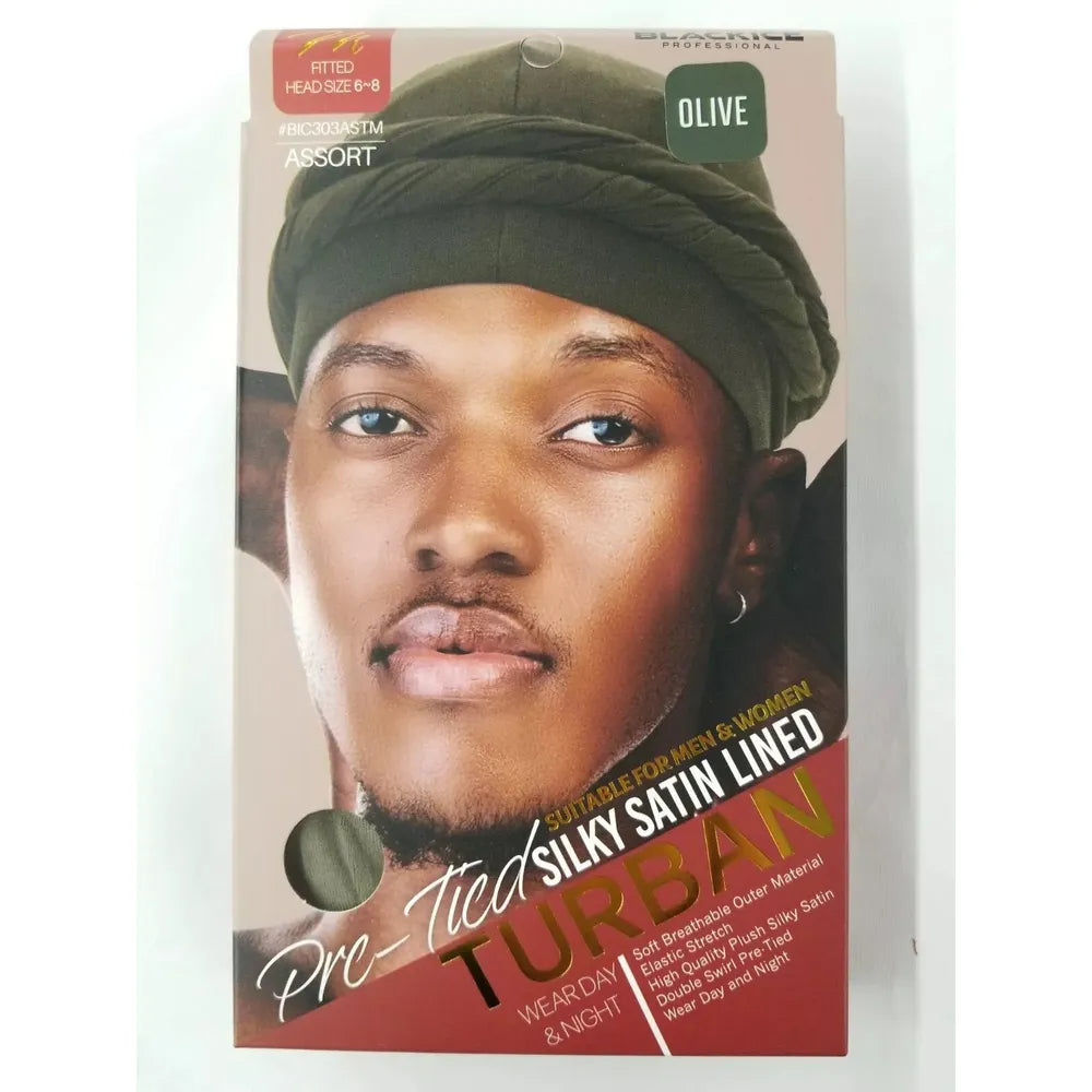 Black Ice Professional Pre - Tied Silky Satin Lined Turban M/L – Stylish Hair Protection with Satin Comfort | 6 Colors - Beauty Exchange Beauty Supply