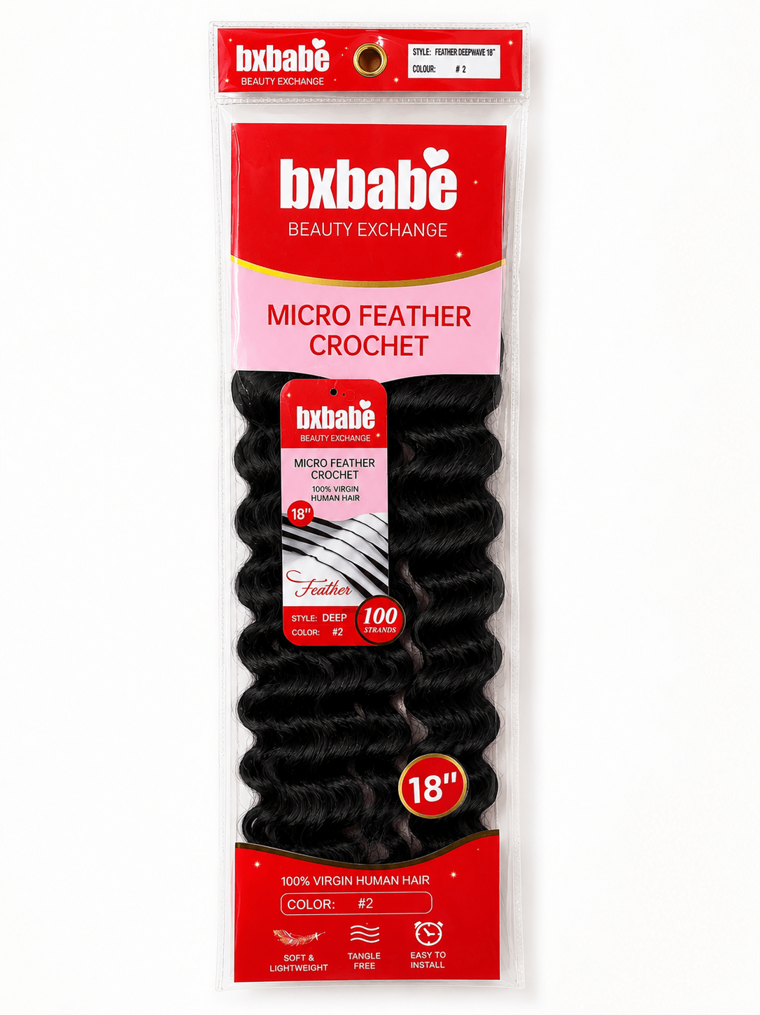 BXBabe Micro Feather Crochet Human Hair – Deep Wave 18" - Beauty Exchange Beauty Supply