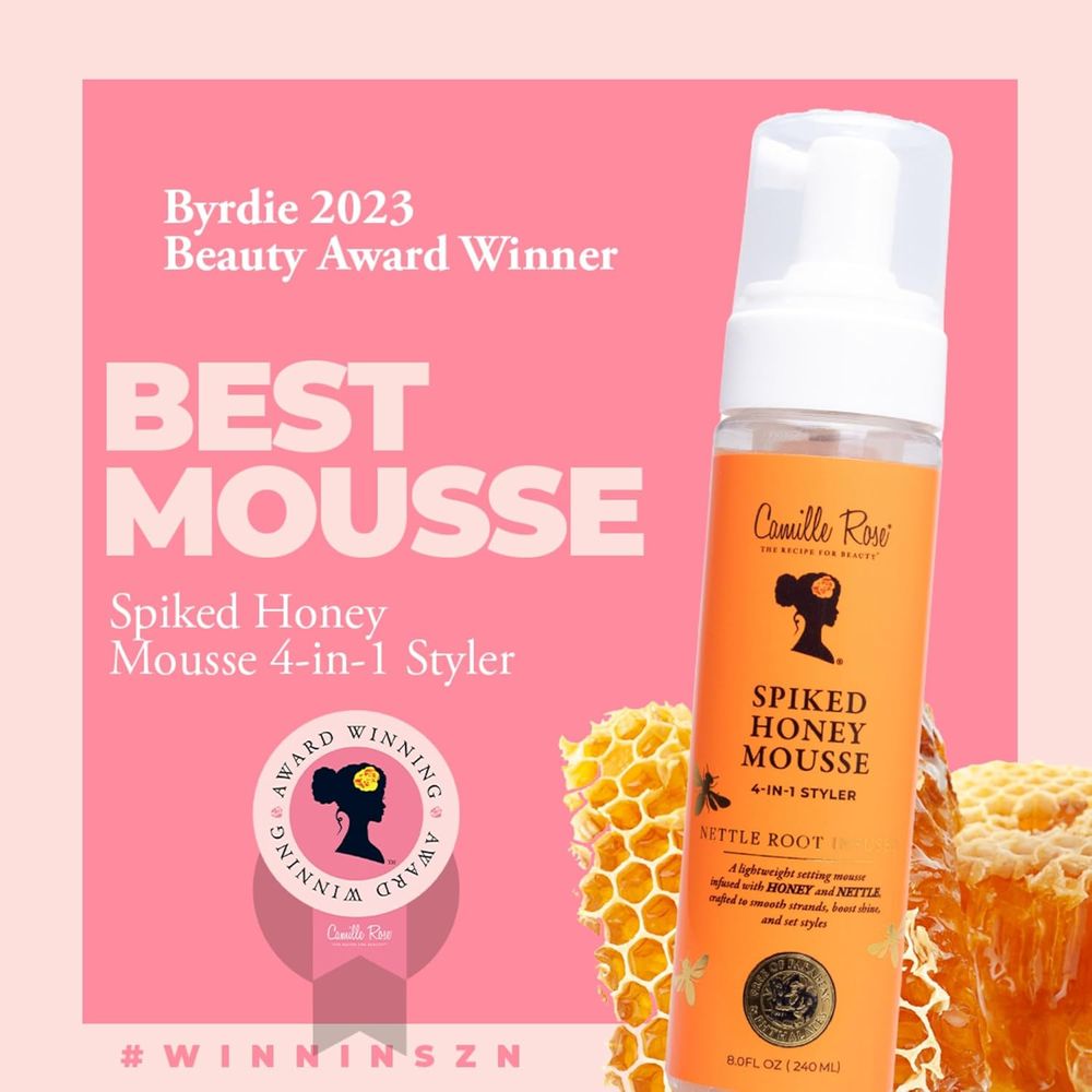 Camille Rose Spiked Honey Mousse, 4 - in - 1 Hair Styler with Nettle Root, to Nourish and Hydrate Strands, Define Curls, and Add shine, for All Hair Types, 8 fl oz - Beauty Exchange Beauty Supply