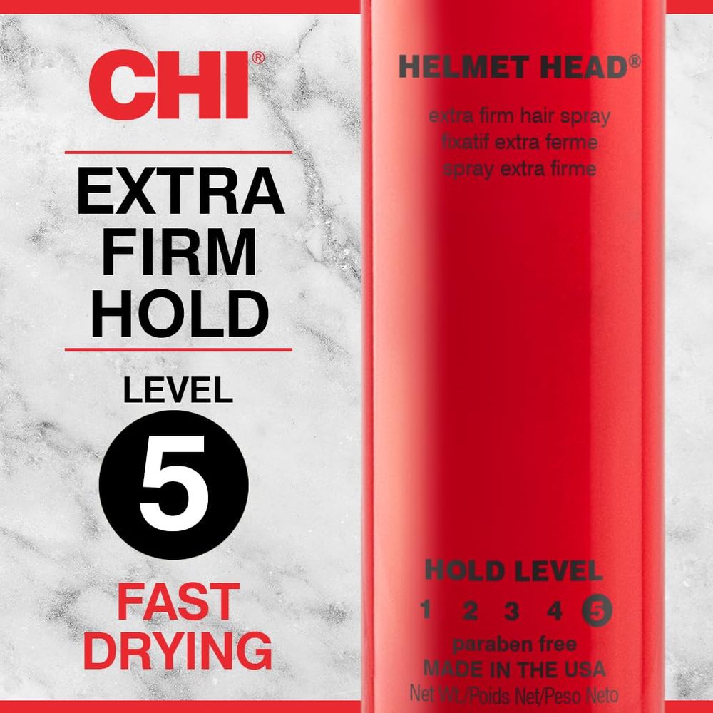 CHI Helmet Head Extra Firm Hairspray, Protects Against Humidity & Creates Voluminous Hairstyles, Sulfate & Paraben - Free, 2.6 Oz - Beauty Exchange Beauty Supply