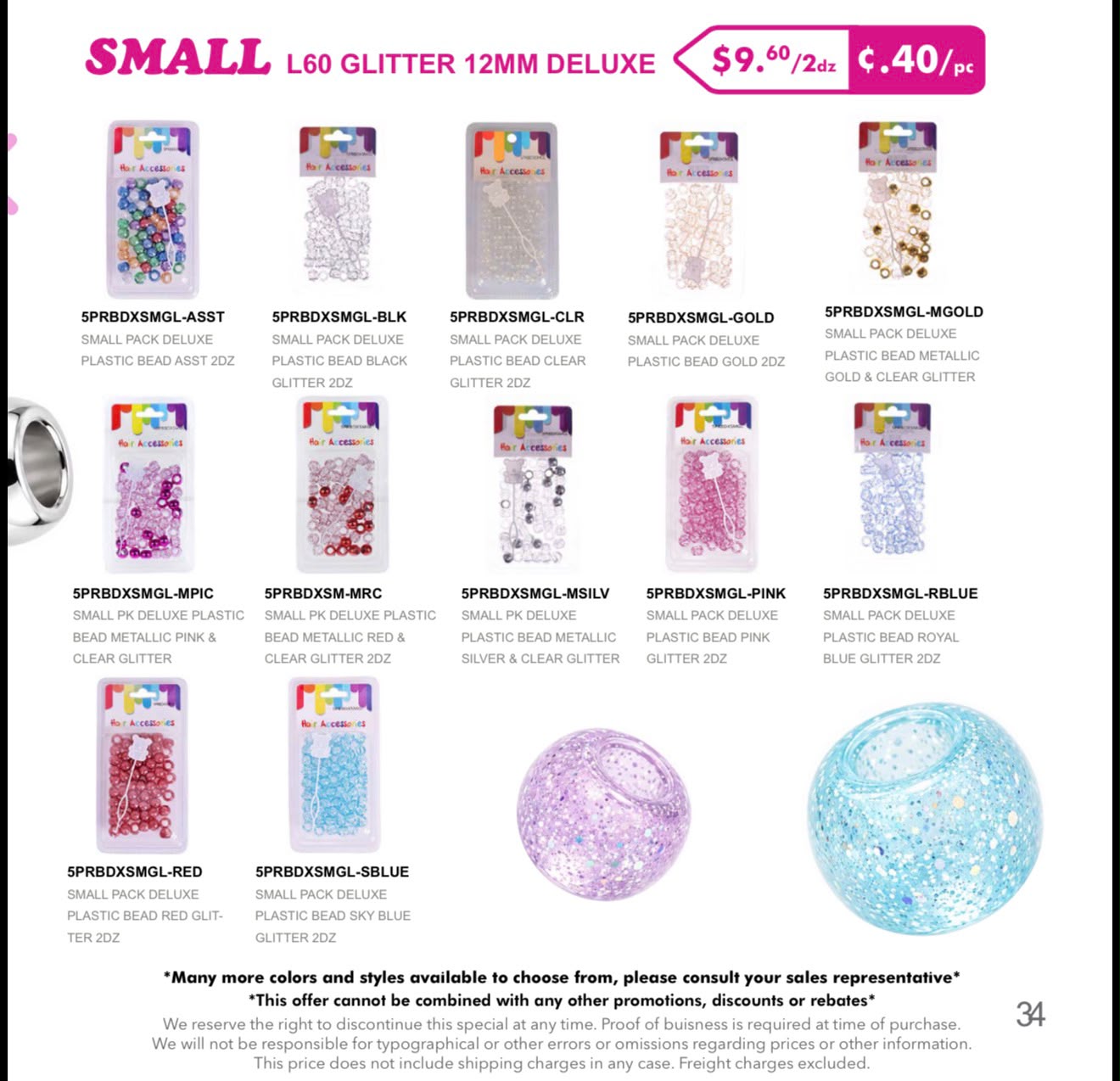 C&L Deluxe Glitter Plastic Hair Beads – 12mm - Beauty Exchange Beauty Supply