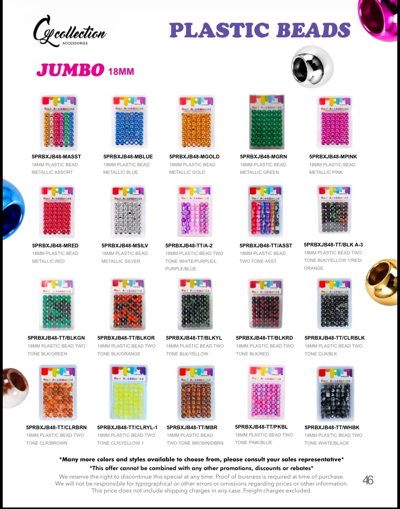 C&L Jumbo Plastic Hair Beads Jumbo – 18mm - Beauty Exchange Beauty Supply