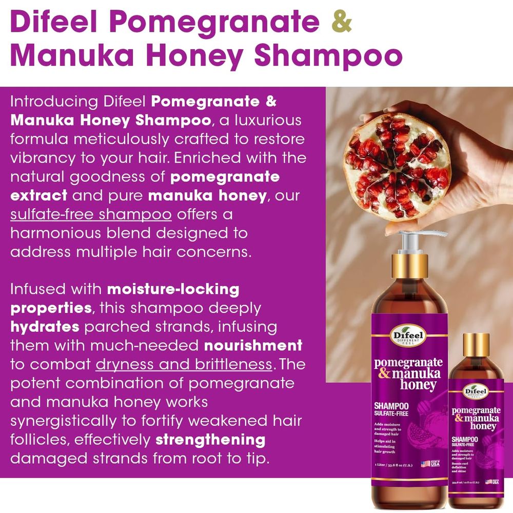 Difeel Pomegranate & Manuka Honey Sulfate - Free Shampoo –12 oz - Beauty Exchange Beauty Supply