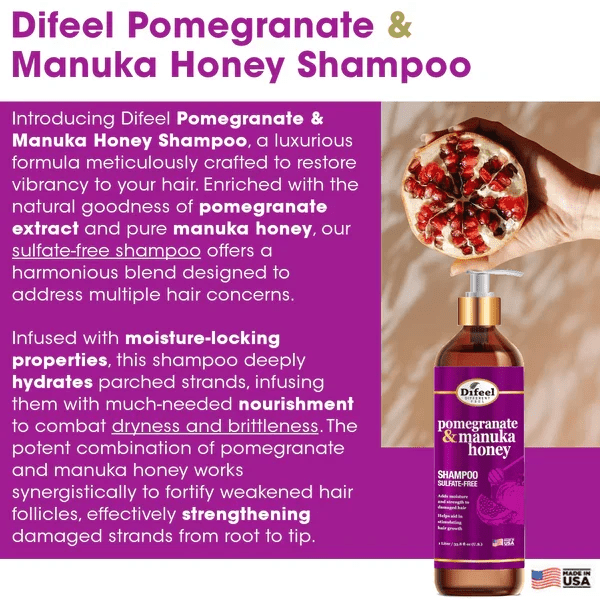 Difeel Pomegranate & Manuka Honey Sulfate-Free Shampoo – 33.8 oz - Beauty Exchange Beauty Supply
