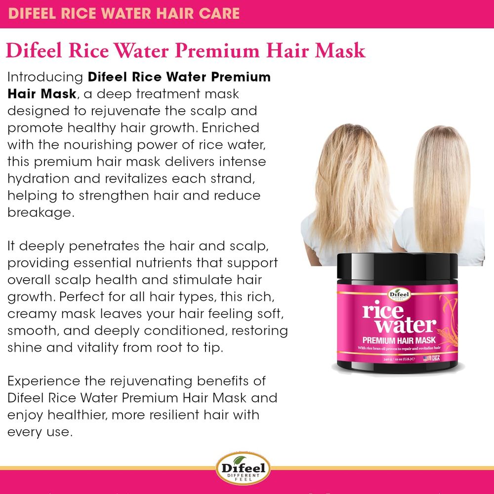 Difeel Premium Rice Water Hair Mask – 12 oz - Beauty Exchange Beauty Supply
