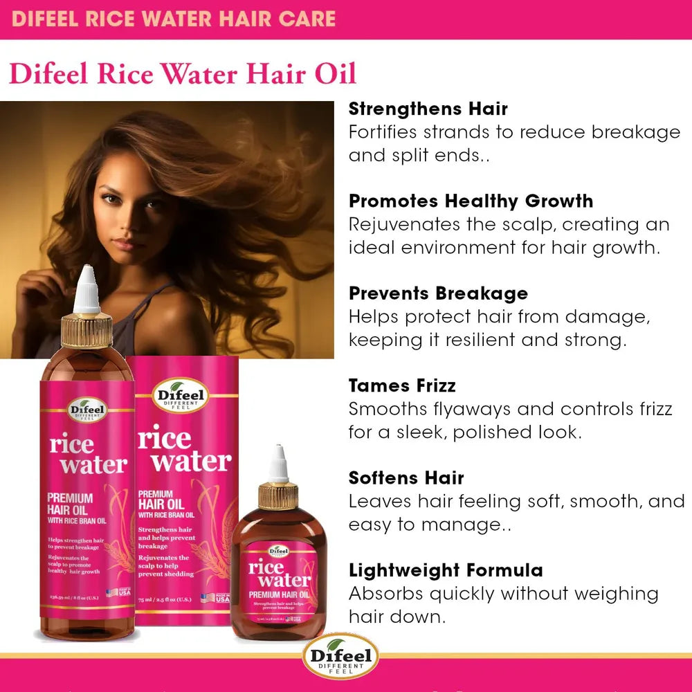 Difeel Rice Water Premium Hair Oil – 8 oz - Beauty Exchange Beauty Supply