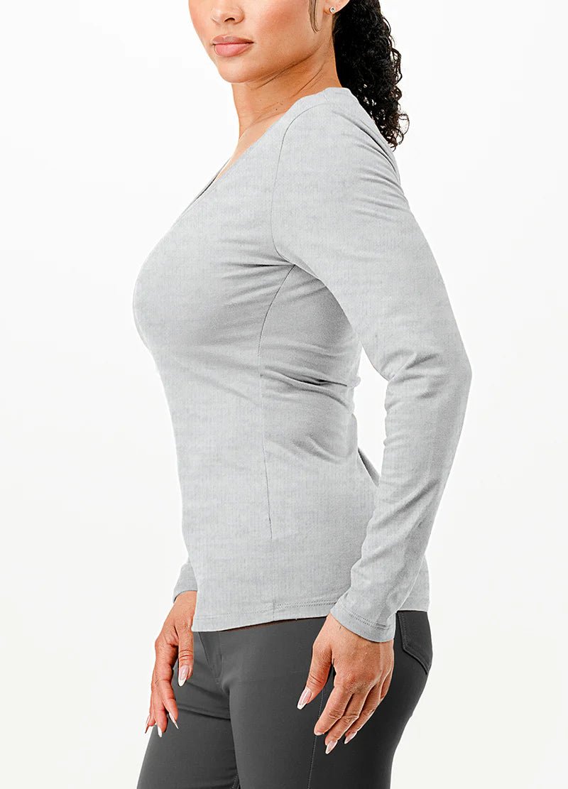 DODO Basic V - Neck Long Sleeve T-Shirt - Beauty Exchange Beauty Supply
