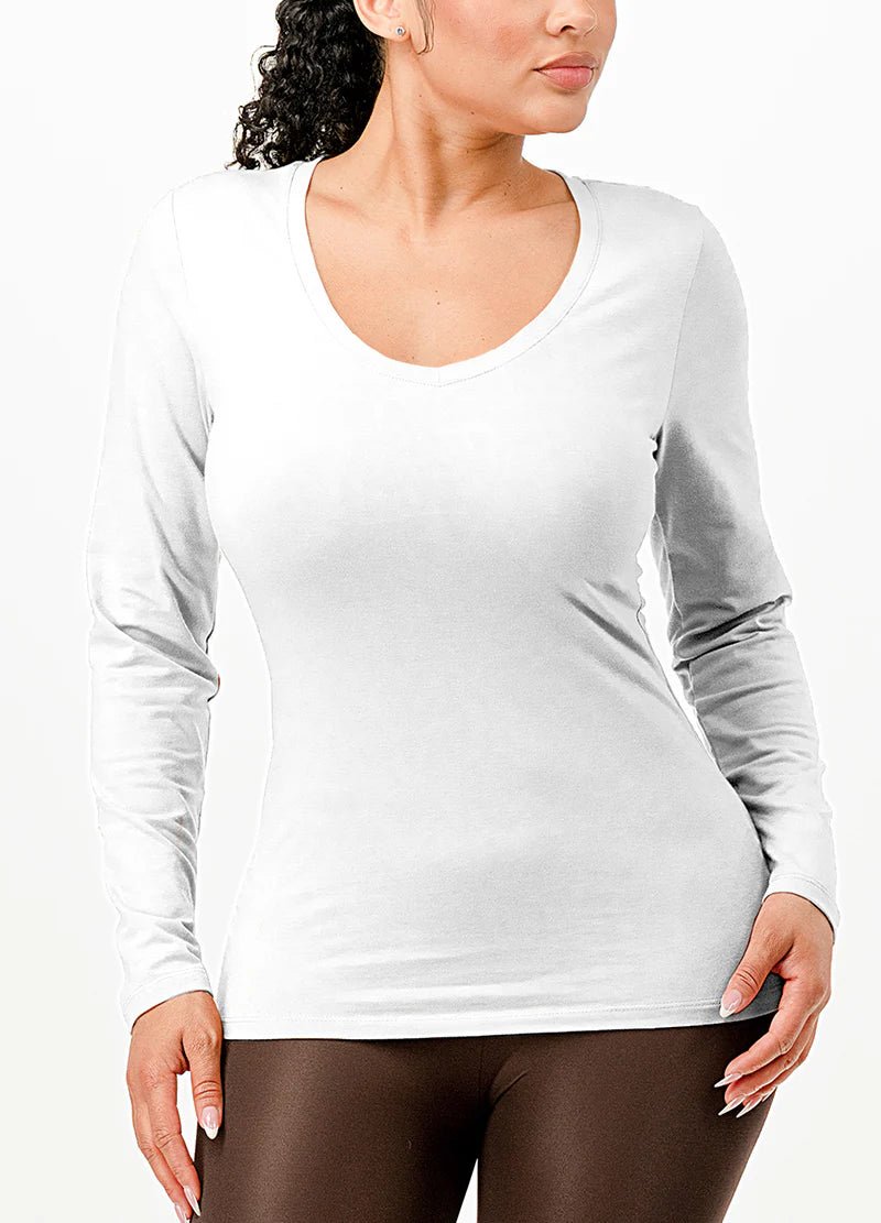 DODO Basic V - Neck Long Sleeve T-Shirt - Beauty Exchange Beauty Supply
