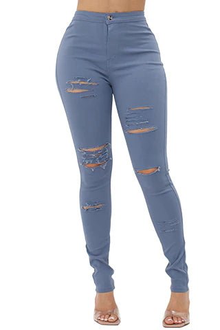 DODO Colorful Super Stretch High Waist Ripped Skinny Pants - Plus - Beauty Exchange Beauty Supply