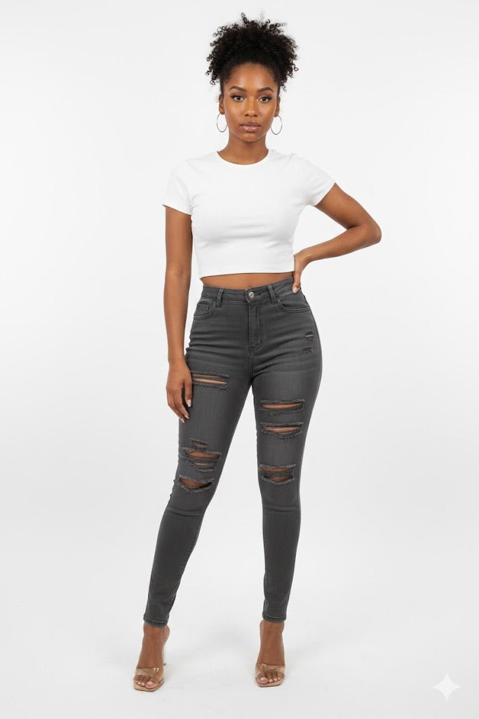 DODO Colorful Super Stretch High Waist Ripped Skinny Pants - Plus - Beauty Exchange Beauty Supply