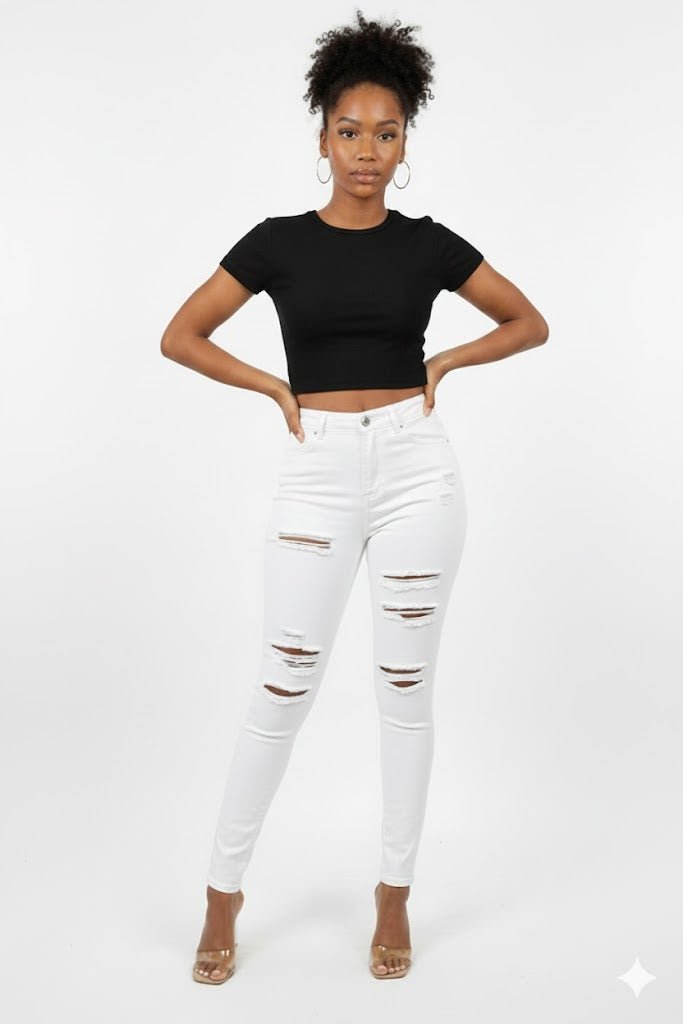 DODO Colorful Super Stretch High Waist Ripped Skinny Pants - Plus - Beauty Exchange Beauty Supply