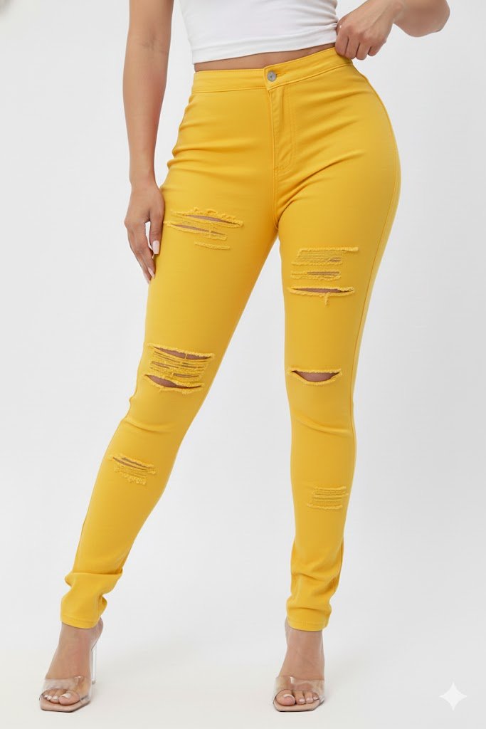 DODO Colorful Super Stretch High Waist Ripped Skinny Pants - Plus - Beauty Exchange Beauty Supply