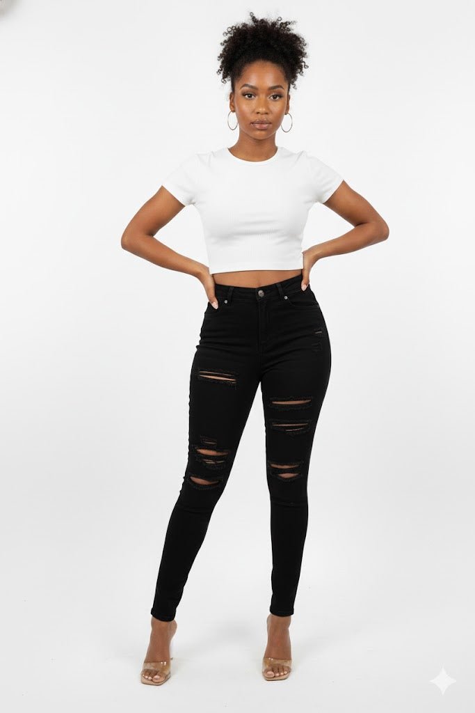 DODO Colorful Super Stretch High Waist Ripped Skinny Pants - Reg - Beauty Exchange Beauty Supply