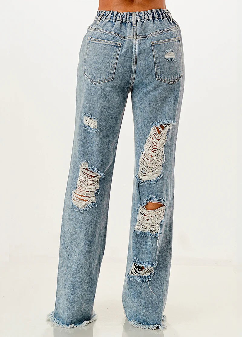 DODO Destroyed Wide Leg Denim Pants - Beauty Exchange Beauty Supply