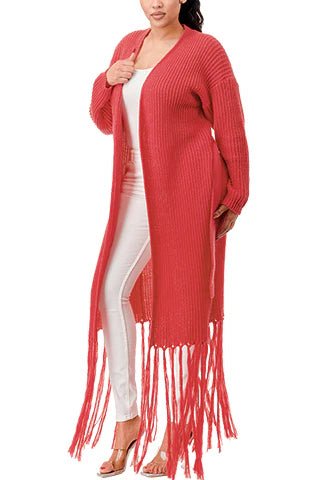DODO Knit Fringe Long Cardigan with Belt - Beauty Exchange Beauty Supply