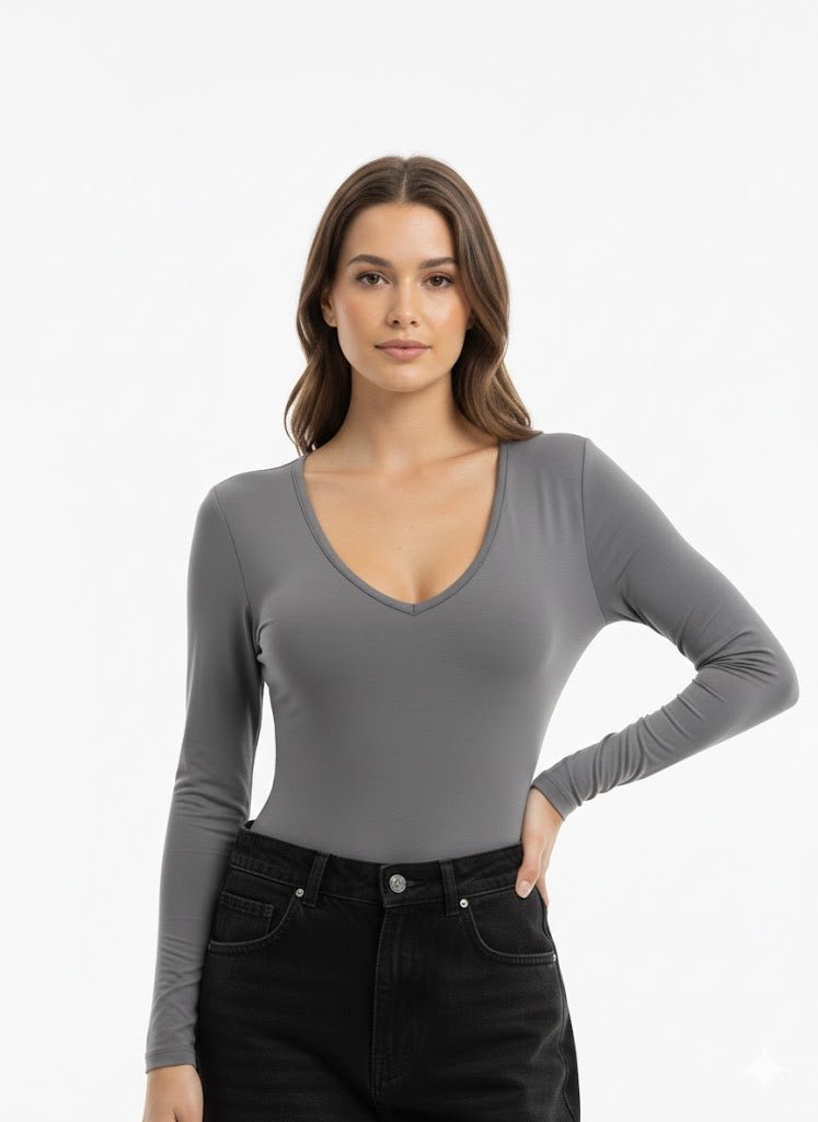 Dodo Long Sleeve V - Neck Bodysuit - Beauty Exchange Beauty Supply