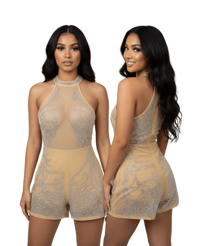 DODO Mesh Perspective Diamond Sleeveless Romper - Beauty Exchange Beauty Supply