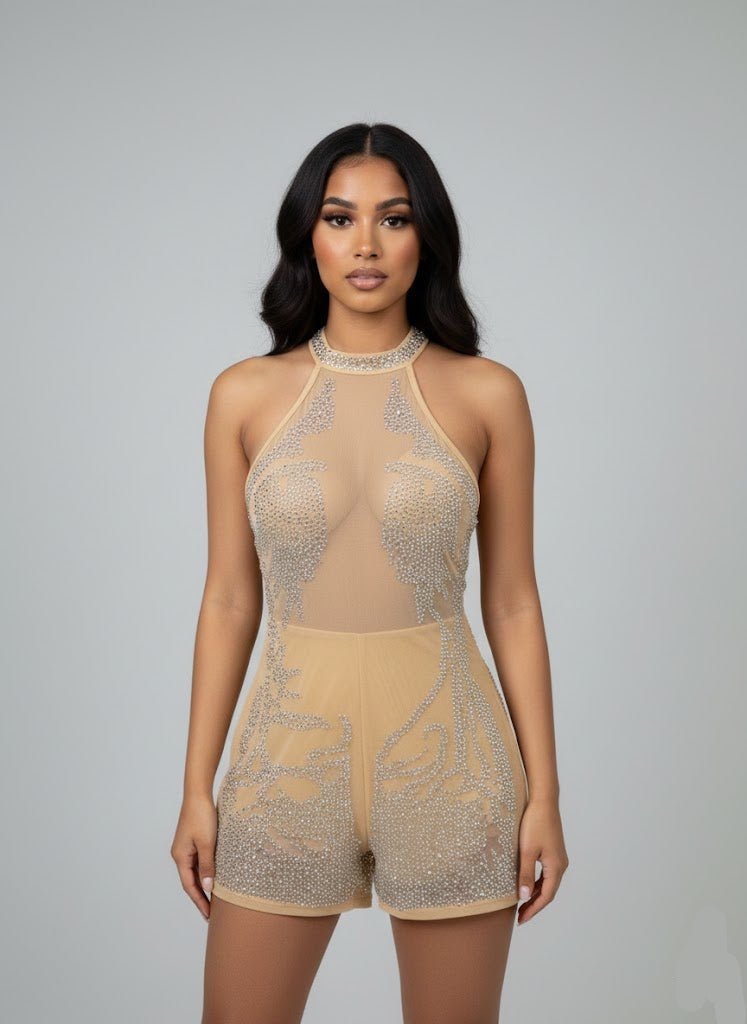 DODO Mesh Perspective Diamond Sleeveless Romper - Beauty Exchange Beauty Supply
