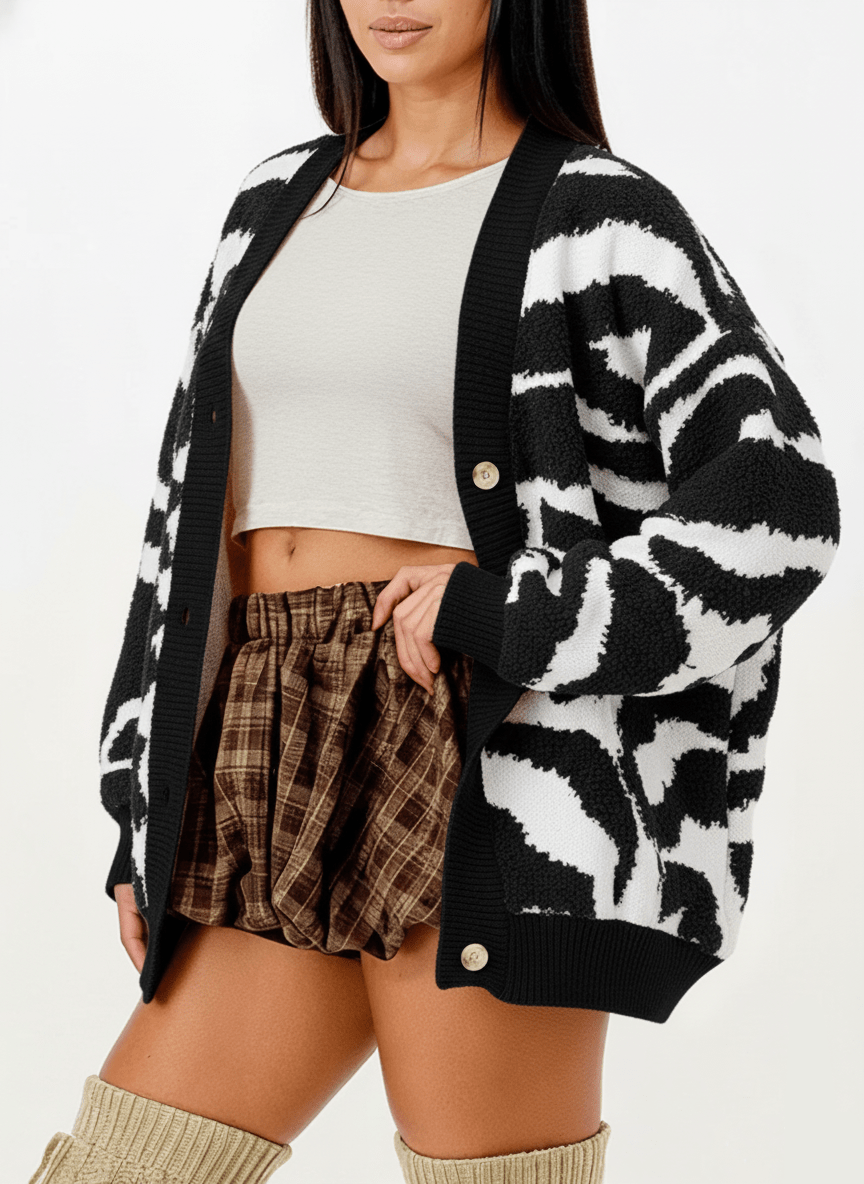 DODO Two - Tone Embossed Cardigan Sweater - Beauty Exchange Beauty Supply