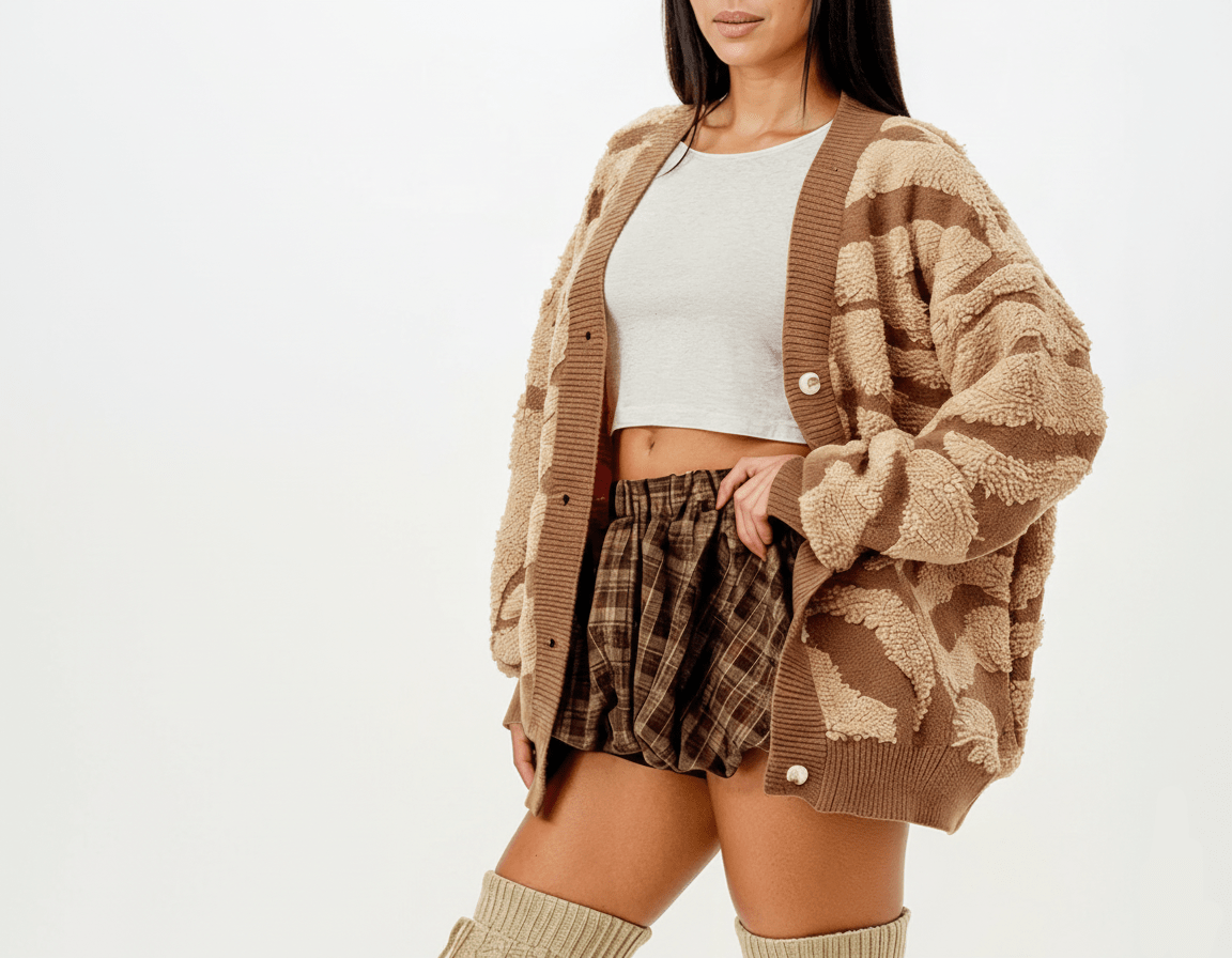 DODO Two - Tone Embossed Cardigan Sweater - Beauty Exchange Beauty Supply