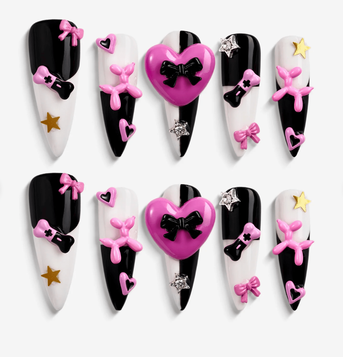 DRESUP Black Spade Sweetheart Medium Almond Stiletto Press-On Nails – 12 Pieces - Beauty Exchange Beauty Supply