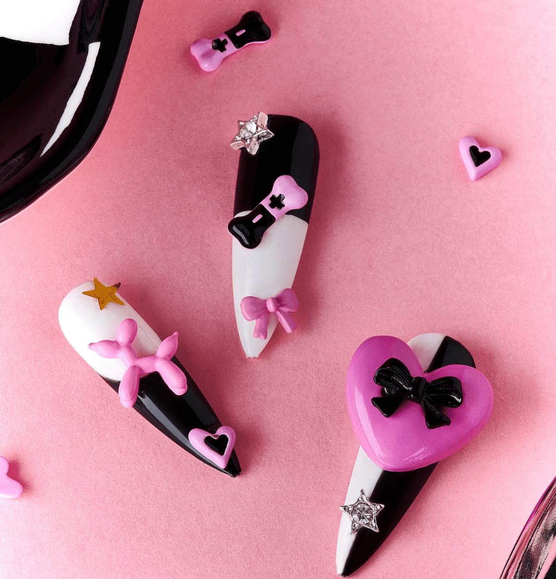 DRESUP Black Spade Sweetheart Medium Almond Stiletto Press-On Nails – 12 Pieces - Beauty Exchange Beauty Supply
