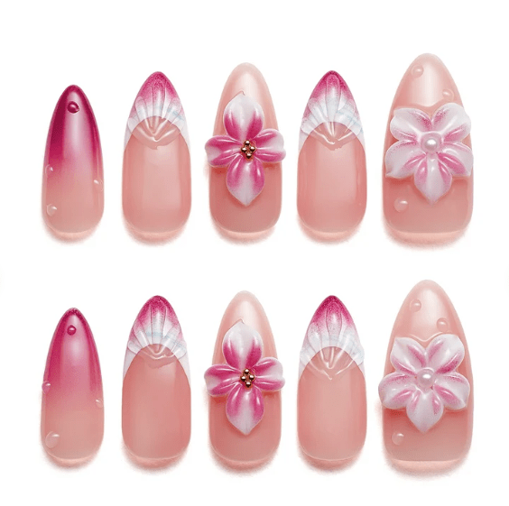 DRESUP Blooming Ballet Medium Almond Press-On Nails – 12 Pieces - Beauty Exchange Beauty Supply