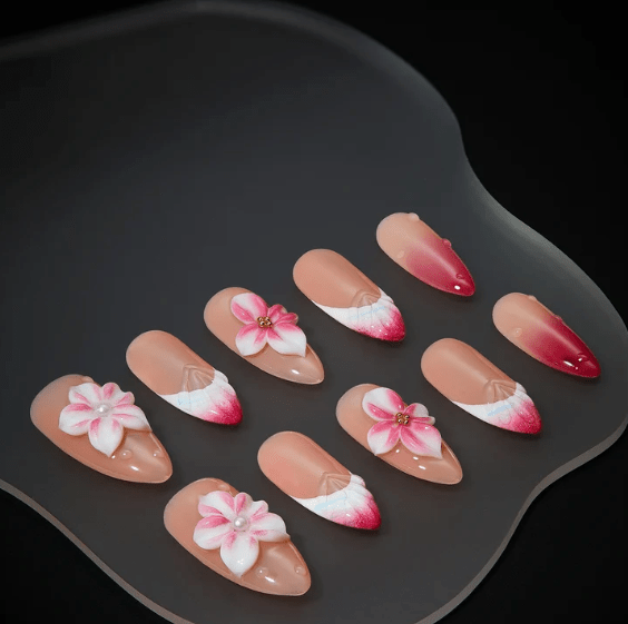 DRESUP Blooming Ballet Medium Almond Press-On Nails – 12 Pieces - Beauty Exchange Beauty Supply