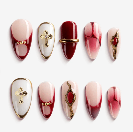 DRESUP Charming Blaze Medium Almond Press-On Nails – 12 Pieces - Beauty Exchange Beauty Supply