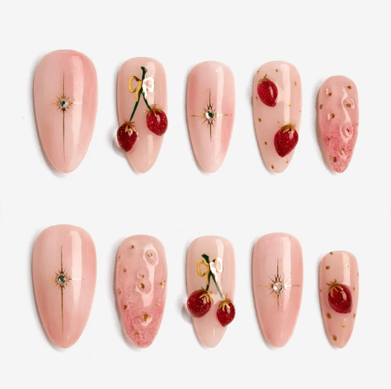 DRESUP Cherry Glow Medium Almond Press-On Nails – 12 Pieces - Beauty Exchange Beauty Supply