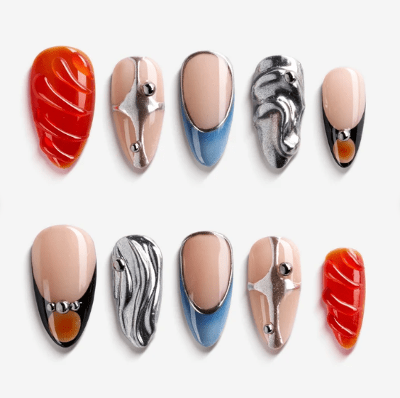DRESUP Cold Light Medium Almond Press-On Nails – 12 Pieces - Beauty Exchange Beauty Supply