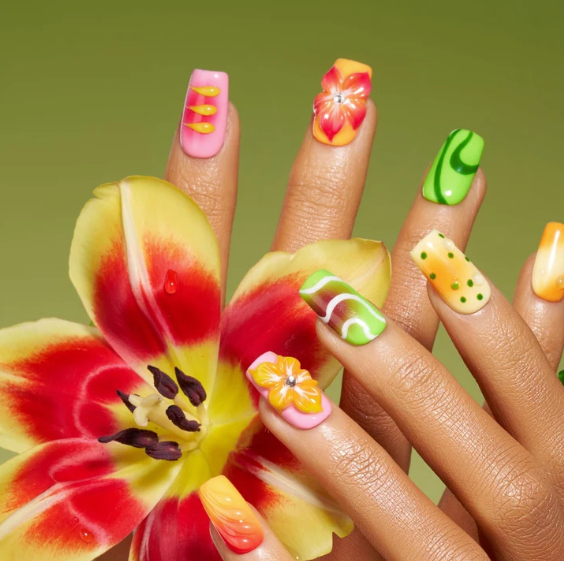 DRESUP Colorful Flower Whim Short Square Press-On Nails – 12 Pieces - Beauty Exchange Beauty Supply