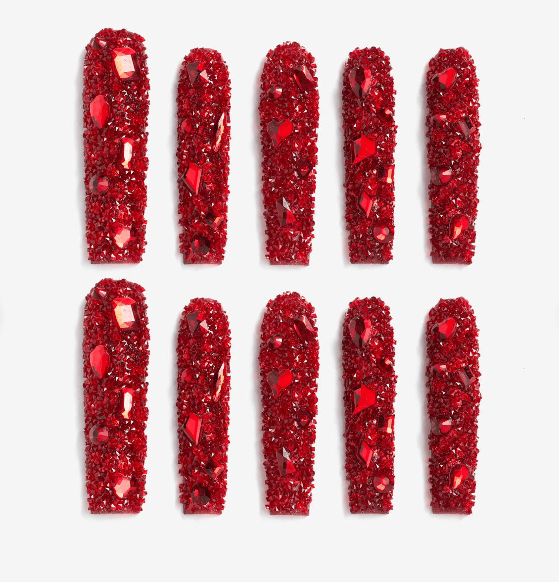 DRESUP Crimson Sparkle Long Pipe Press-On Nails – 12 Pieces - Beauty Exchange Beauty Supply