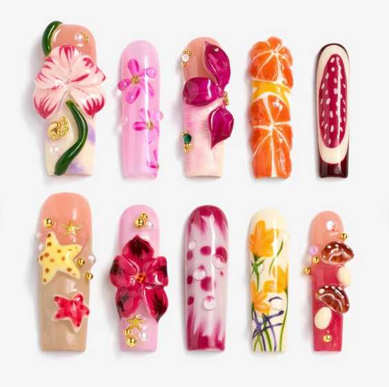 DRESUP Floral Spring Long Pipe Press-On Nails – 12 Pieces - Beauty Exchange Beauty Supply