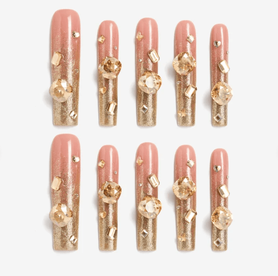 DRESUP Gilded Nude Long Pipe Press-On Nails – 12 Pieces - Beauty Exchange Beauty Supply