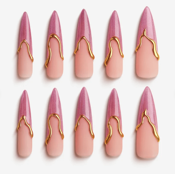 DRESUP Gilded Pink Harmony Long Stiletto Press-On Nails – 12 Pieces - Beauty Exchange Beauty Supply