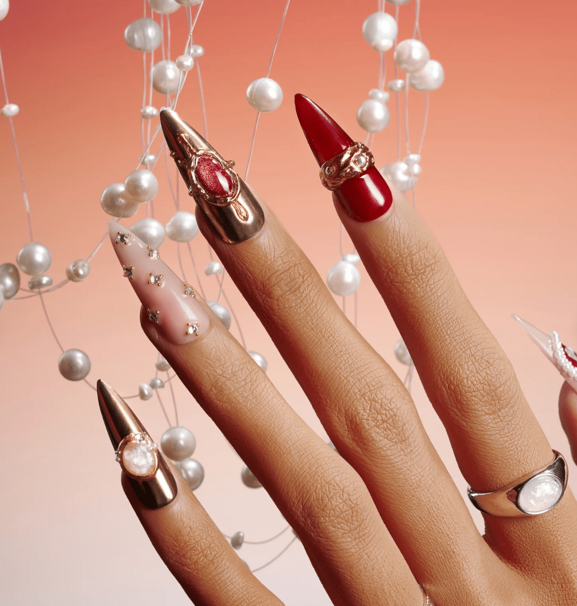 DRESUP Gilded Secrets Medium Almond Stiletto Press-On Nails - Beauty Exchange Beauty Supply